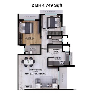 Floor Plan in 2 BHK Apartment at Alliance Fortuna Blue, Lower Parel – for Rent