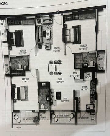Floor Plan in 3 BHK Apartment at Poulomi Avante, Kokapet – for Rent