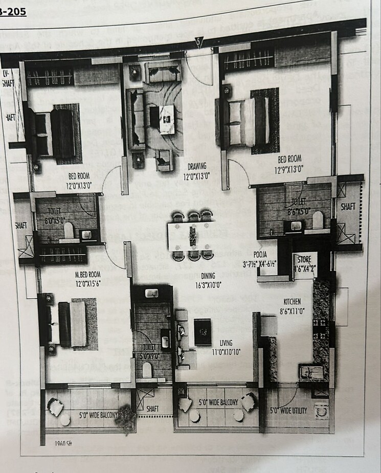 Floor Plan, poulomi-avante 3 Bedroom 1960 Sq.Ft. Apartment In Kokapet Hyderabad 9315121