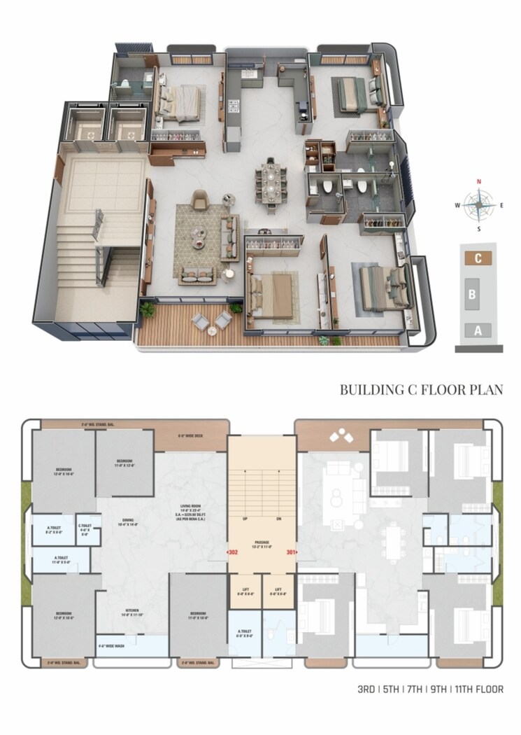 Floor Plan, canal road 4 Bedroom 3150 Sq.Ft. Apartment In Canal Road Surat 9315196