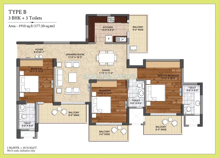 Floor Plan, the-center-court-sports-residences 3 Bedroom 1910 Sq.Ft. Apartment In Sector 88a Gurgaon 9316387