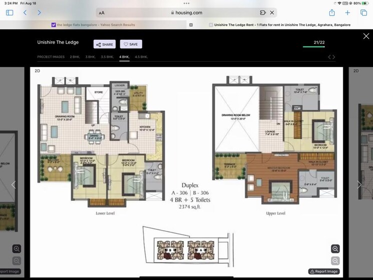 Floor Plan, unishire-the-ledge 4 Bedroom 2374 Sq.Ft. Apartment In Jakkuru Bangalore 9316354