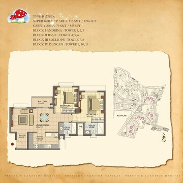 Master Plan in 2 BHK Apartment at Prestige Lakeside Habitat, Varthur – for Rent