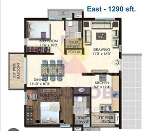 Floor Plan in 2 BHK Apartment at Honer Vivantis, Gopanpally – for Sale