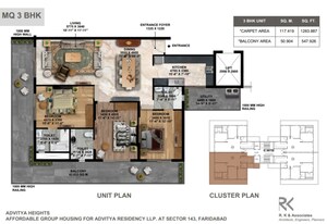 Floor Plan in 3 BHK Apartment at Advitya Plaza, Sector 143 – for Sale