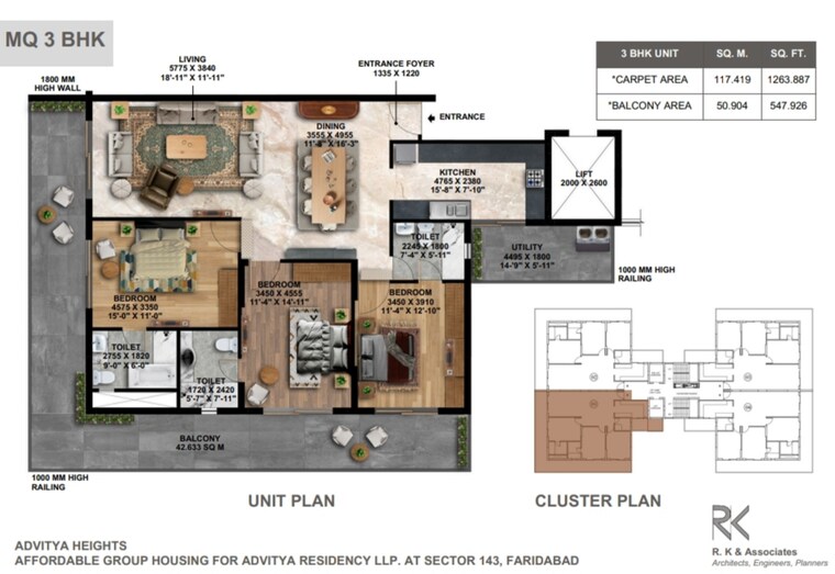 Floor Plan, advitya-plaza 3 Bedroom 1812 Sq.Ft. Apartment In Sector 143 Faridabad 9319665