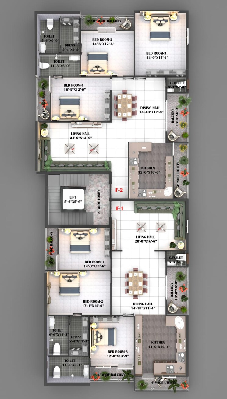 Floor Plan, banjara hills 3 Bedroom 2290 Sq.Ft. Apartment In Banjara Hills Hyderabad 9321658