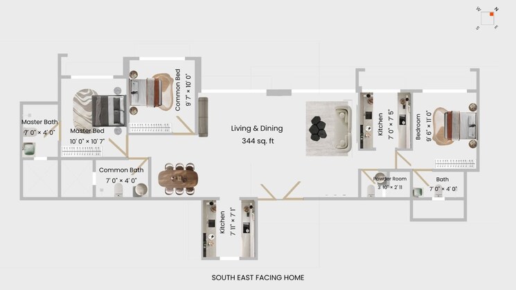 Floor Plan, l-t-emerald-isle 3 Bedroom 1375 Sq.Ft. Apartment In Powai Mumbai 9322585