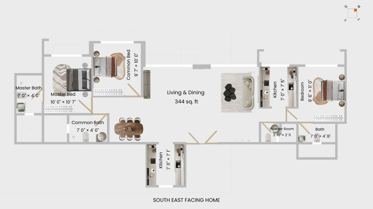 Floor Plan, l-t-emerald-isle 3 Bedroom 1375 Sq.Ft. Apartment In Powai Mumbai 9322585