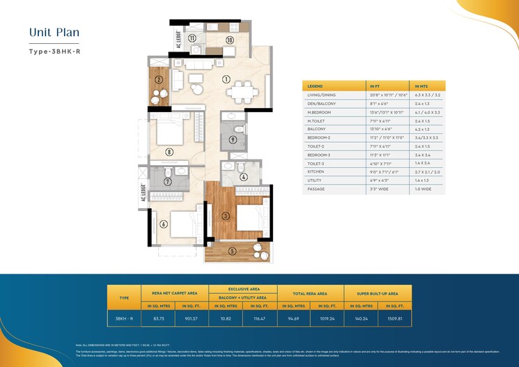 Floor Plan, godrej-blue 3 Bedroom 901 Sq.Ft. Apartment In B L Saha Road Kolkata 9322838