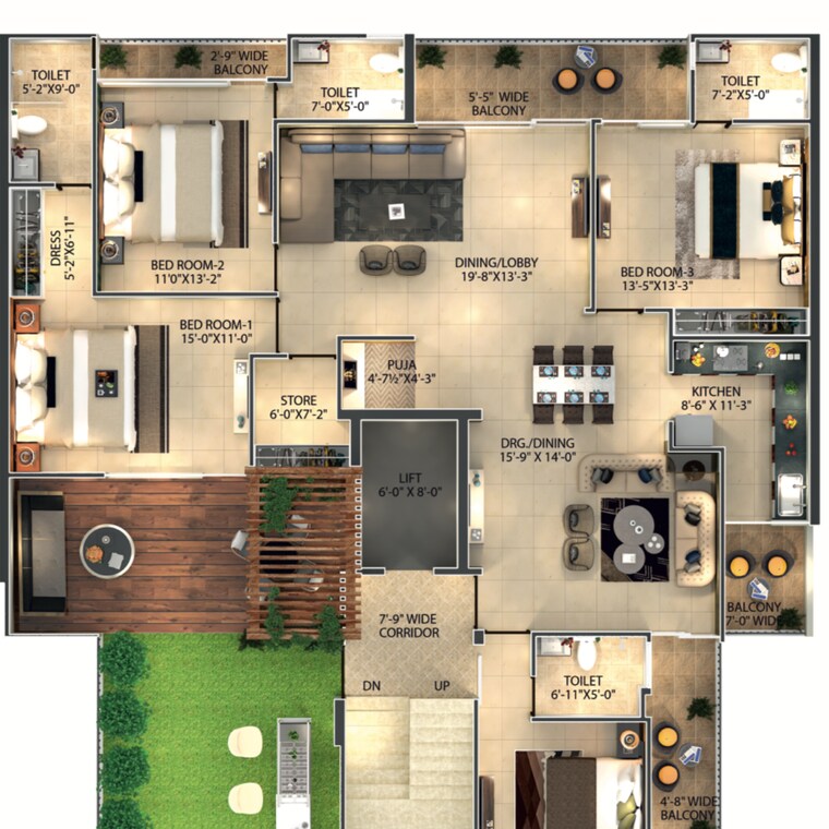 Floor Plan, hermitage-centralis 4 Bedroom 3550 Sq.Ft. Apartment In Vip Road Zirakpur 9322857