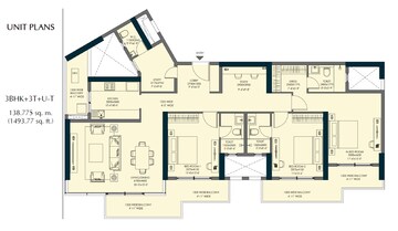 Floor Plan in 3 BHK Apartment at Emaar Elite Oasis, Gomti Nagar – for Sale