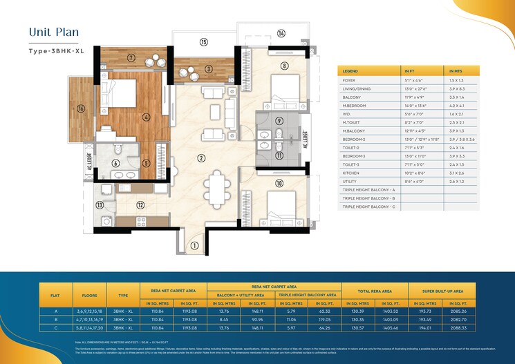Floor Plan, godrej-blue 3 Bedroom 2088 Sq.Ft. Apartment In B L Saha Road Kolkata 9322862