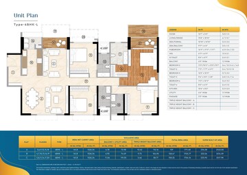 Floor Plan in 4 BHK Apartment at Godrej Blue, B L Saha Road – for Sale