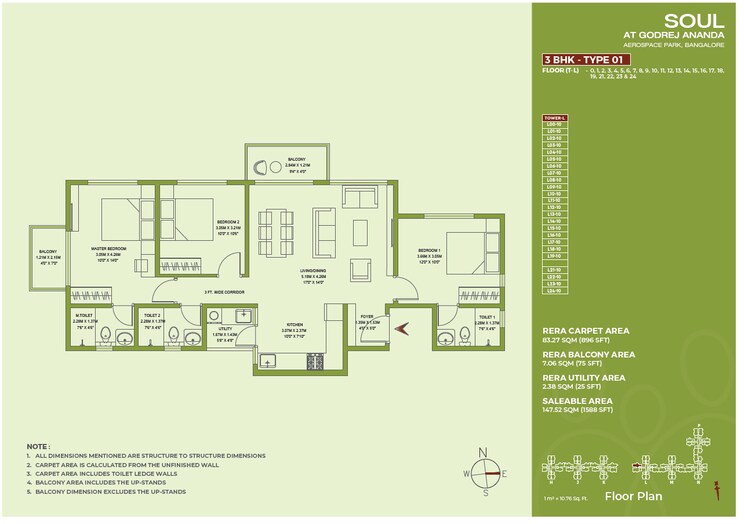 Floor Plan, godrej-ananda 3 Bedroom 1588 Sq.Ft. Apartment In Bagaluru Bangalore 9326220
