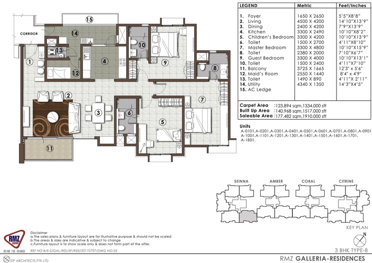 Floor Plan, rmz-galleria 3 Bedroom 1910 Sq.Ft. Apartment In Yelahanka Bangalore 9328591