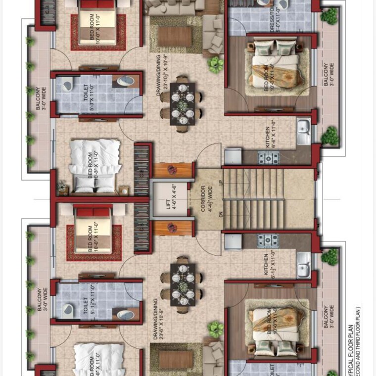 Floor Plan, kharar banur highway 3 Bedroom 1350 Sq.Ft. Builder Floor In Kharar Banur Highway Mohali 9328742