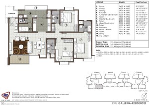 Floor Plan in 3 BHK Apartment at RMZ Galleria, Yelahanka – for Rent