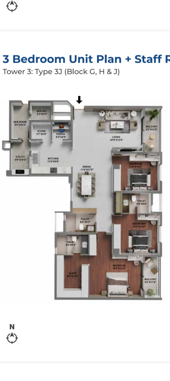 3 BHK 2215 Sq.Ft. Apartment in Adarsh Lakefront Phase 2