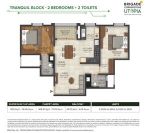 Floor Plan in 2 BHK Apartment at Brigade Cornerstone Utopia Tranquil Block, Varthur – for Sale