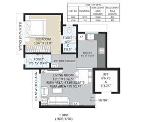 Floor Plan in 1 BHK Apartment at Kandivali West – for Sale