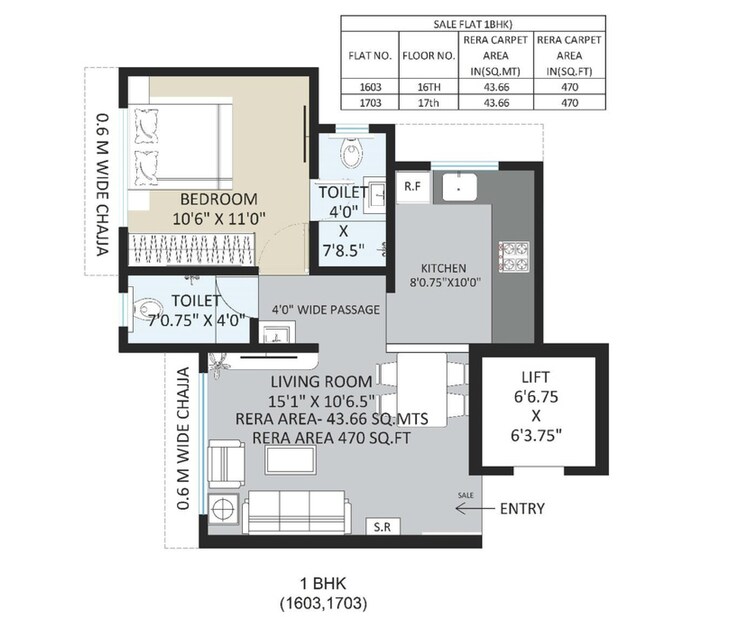 Floor Plan, kandivali west 1 Bedroom 470 Sq.Ft. Apartment In Kandivali West Mumbai 9331174