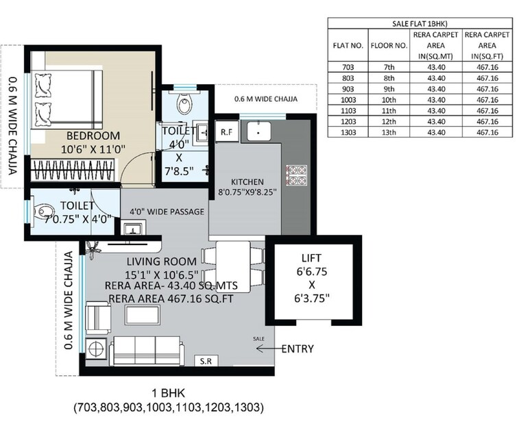 Floor Plan, ramvijay-chs 1 Bedroom 461 Sq.Ft. Apartment In Charkop Sector 3 Mumbai 9331183