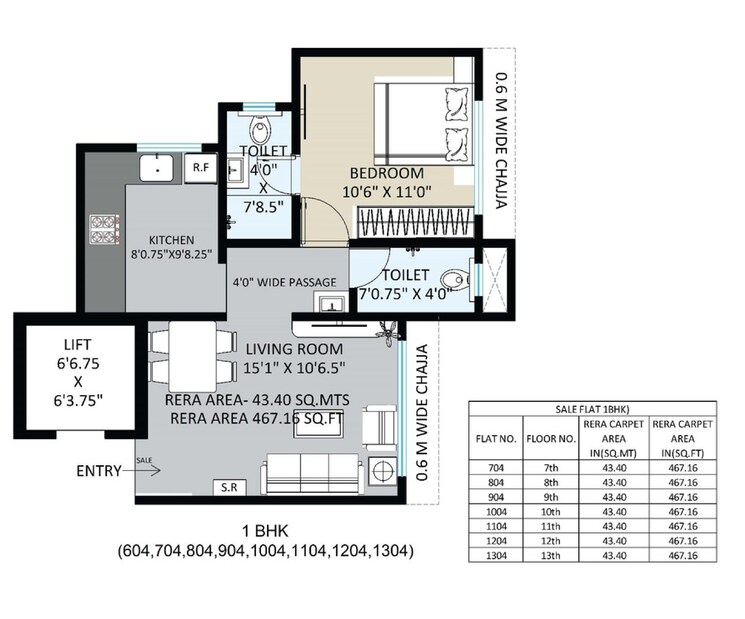 Floor Plan, ramvijay-chs 1 Bedroom 461 Sq.Ft. Apartment In Charkop Sector 3 Mumbai 9331183