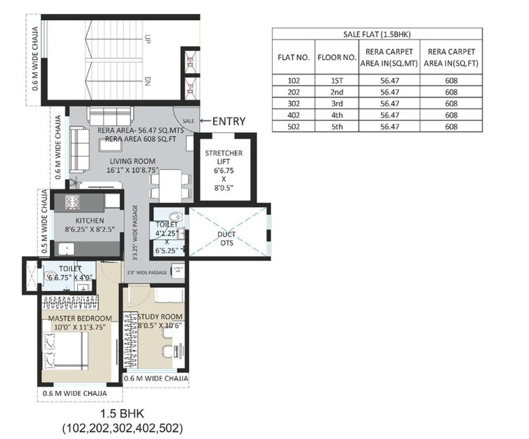 Floor Plan, charkop sector 3 1.5 Bedroom 610 Sq.Ft. Apartment In Charkop Sector 3 Mumbai 9331205