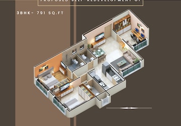 Floor Plan in 3 BHK Apartment at Charkop Sector 3 – for Sale