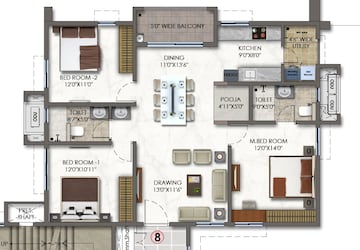 Floor Plan in 2.5 BHK Apartment at Aparna Sarovar Zicon, Nallagandla – for Sale