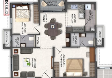 Floor Plan in 3 BHK Apartment at Aspire Spaces Ameya, Miyapur – for Sale
