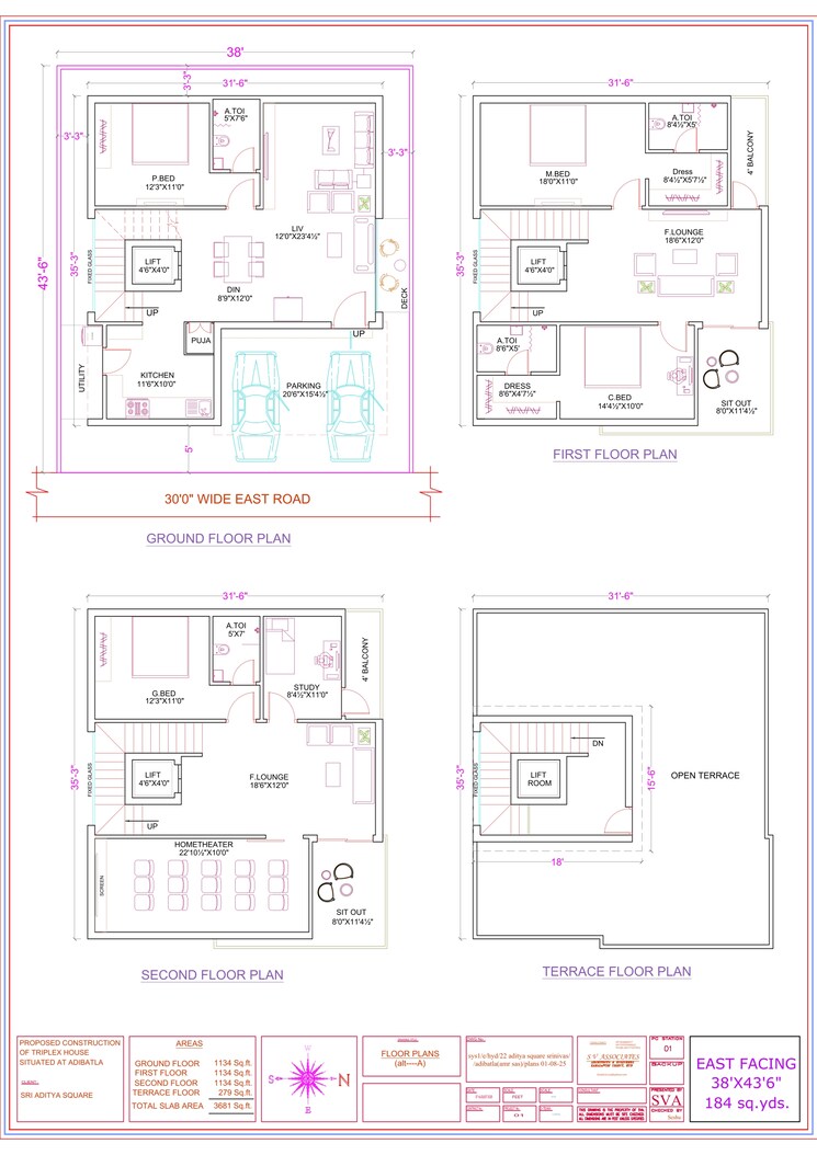 Floor Plan, nadergul 4 Bedroom 3681 Sq.Ft. Villa In Nadergul Hyderabad 9334419