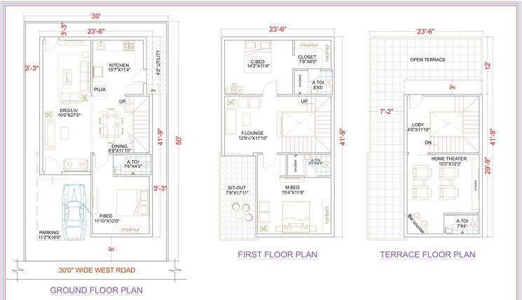 Floor Plan, rameshwar banda 3 Bedroom 2525 Sq.Ft. Villa In Rameshwar Banda Hyderabad 9334468