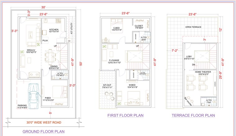 Floor Plan, wadakpally 3 Bedroom 2525 Sq.Ft. Villa In Wadakpally Hyderabad 9334487