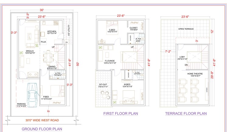 Floor Plan, beeramguda 3 Bedroom 2525 Sq.Ft. Villa In Beeramguda Hyderabad 9329267