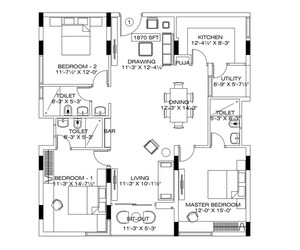 Floor Plan in 3 BHK Apartment at Manbhum Around The Grove, Financial District – for Sale