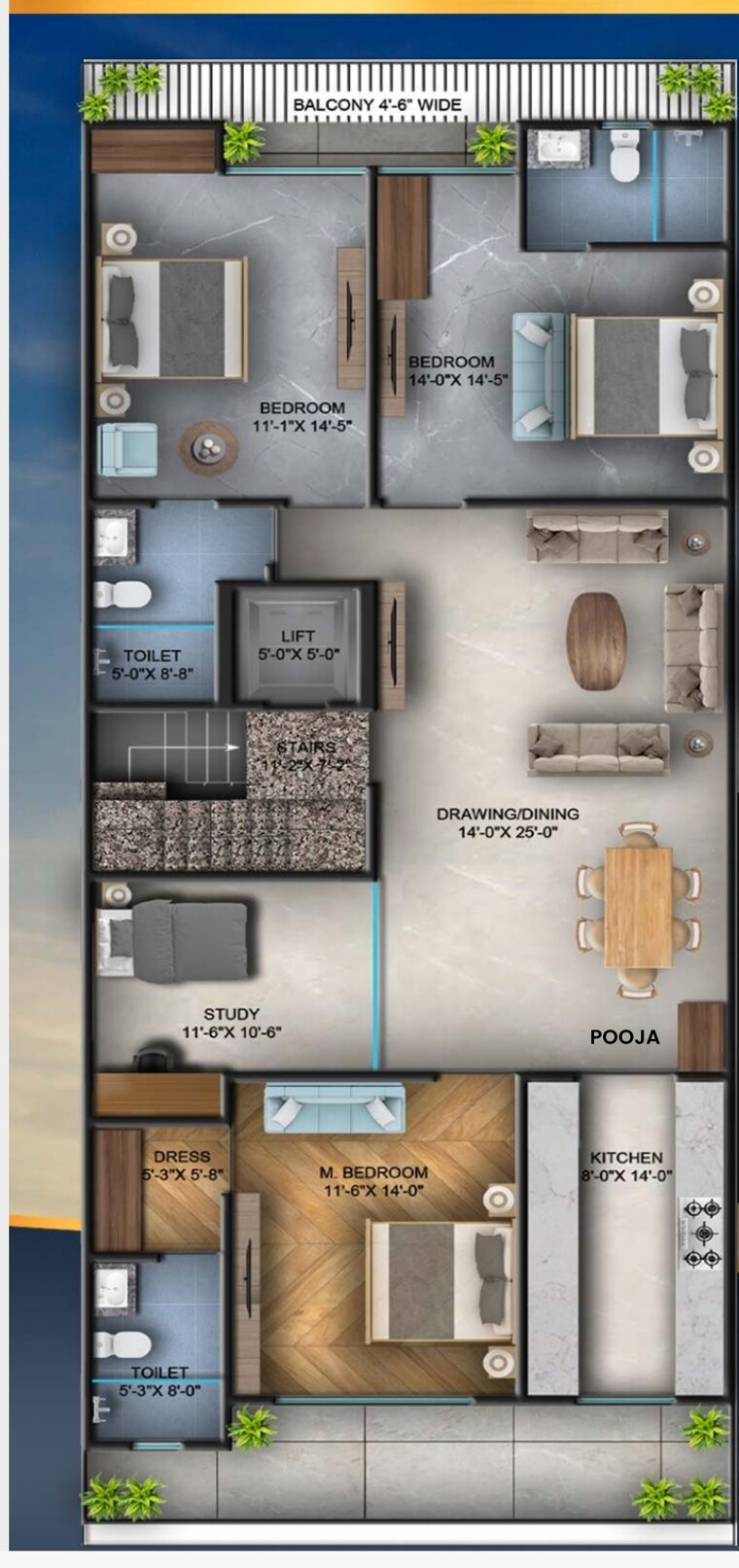 Floor Plan, vipul-world-floors 3.5 Bedroom 1578 Sq.Ft. Builder Floor In Sector 48 Gurgaon 9336472