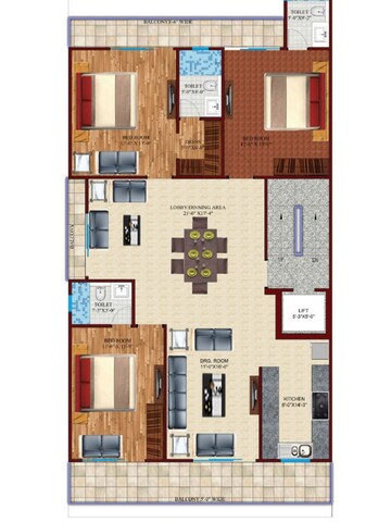 Floor Plan in 3 BHK Builder Floor at Vipul World Floors, Sector 48 – for Sale