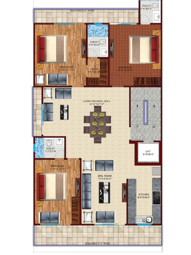 Floor Plan, vipul-world-floors 3 Bedroom 1785 Sq.Ft. Builder Floor In Sector 48 Gurgaon 9336499