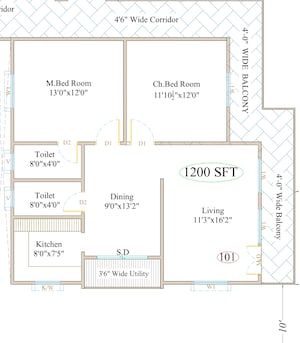 Floor Plan in 2 BHK Apartment at Nallagandla – for Sale