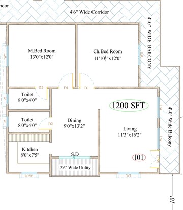 Floor Plan in 2 BHK Apartment at Nallagandla – for Sale
