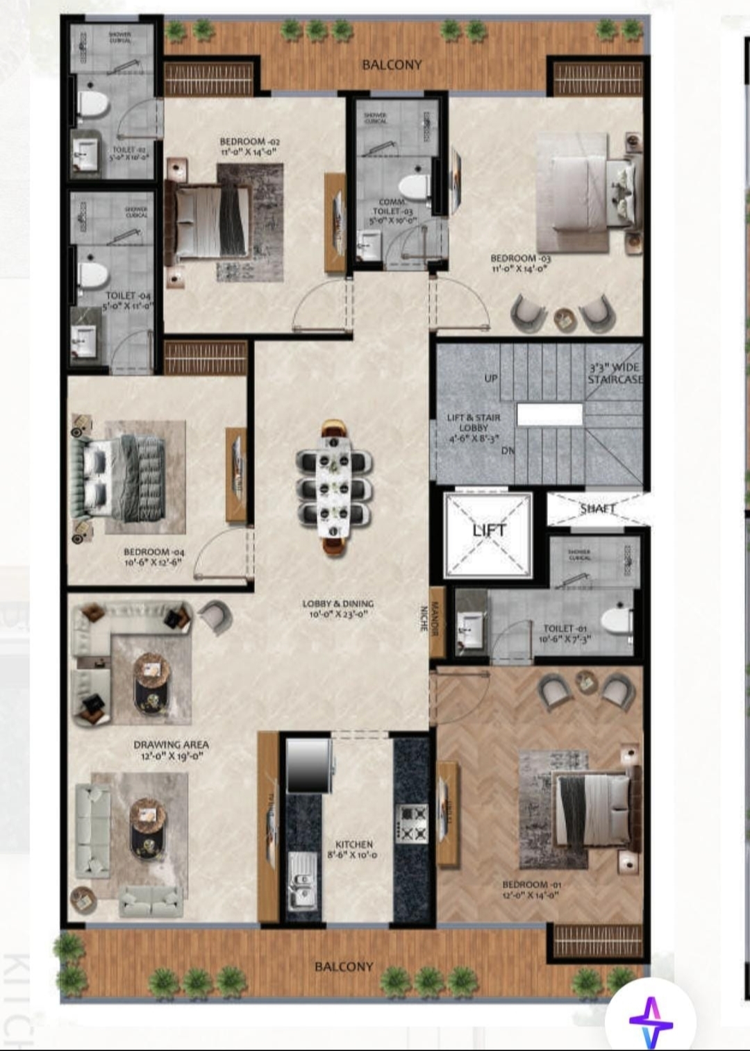 4 BHK 1895 Sq.Ft. Builder Floor in Orris Woodview Residencies