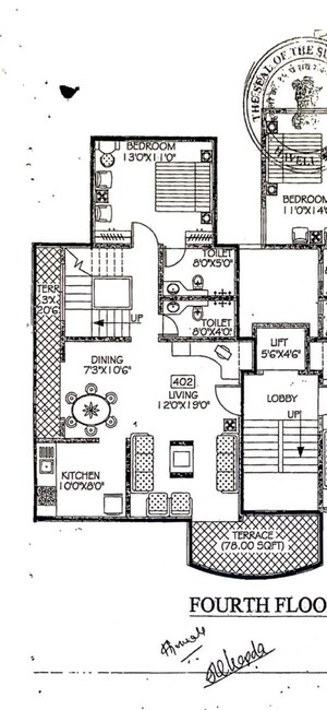 Floor Plan in 3 BHK Apartment at Shri Ram Nagar Society, Aundh – for Rent