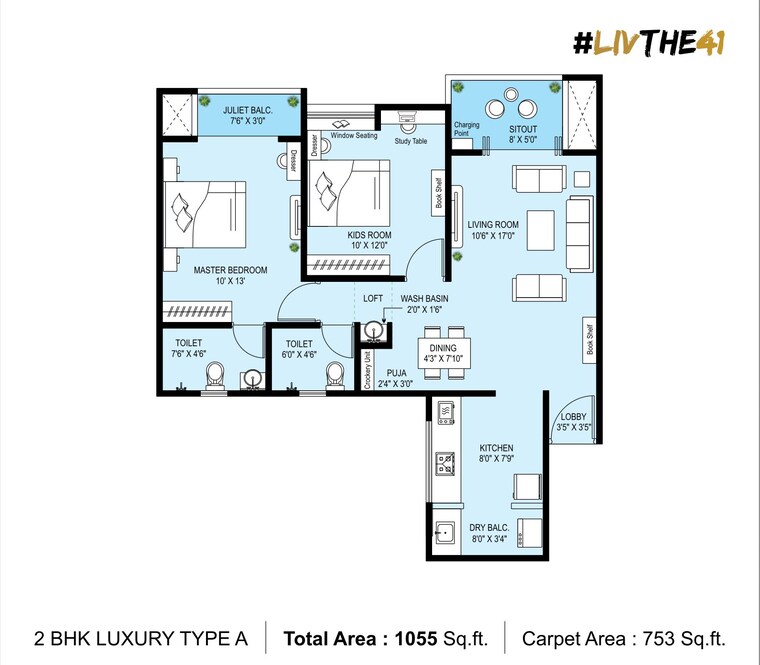 Floor Plan, krisala-41-zillenia 2 Bedroom 753 Sq.Ft. Apartment In Punawale Pune 9347033