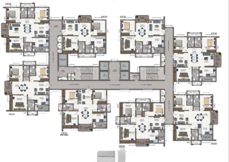 Floor Plan, vertex-viraat 3 Bedroom 1550 Sq.Ft. Apartment In Miyapur Hyderabad 9347124