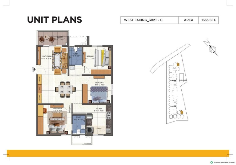 Floor Plan, urbanrise-opulence 3 Bedroom 1649 Sq.Ft. Apartment In Bachupally Hyderabad 9349566