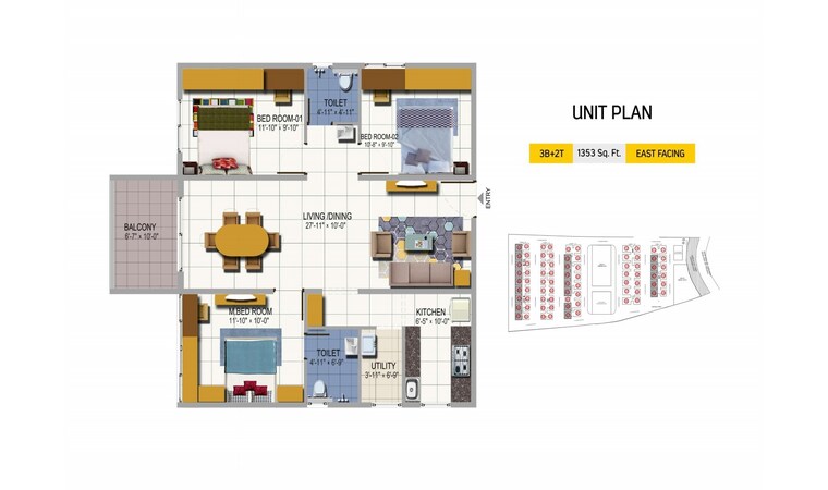 Floor Plan, urbanrise-on-cloud-33 2 Bedroom 1110 Sq.Ft. Apartment In Bachupally Hyderabad 9349584