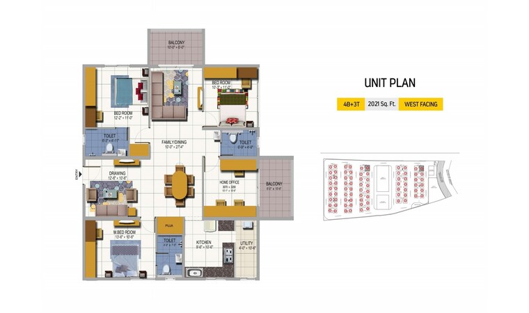 Floor Plan, urbanrise-on-cloud-33 3 Bedroom 1353 Sq.Ft. Apartment In Bachupally Hyderabad 9349588