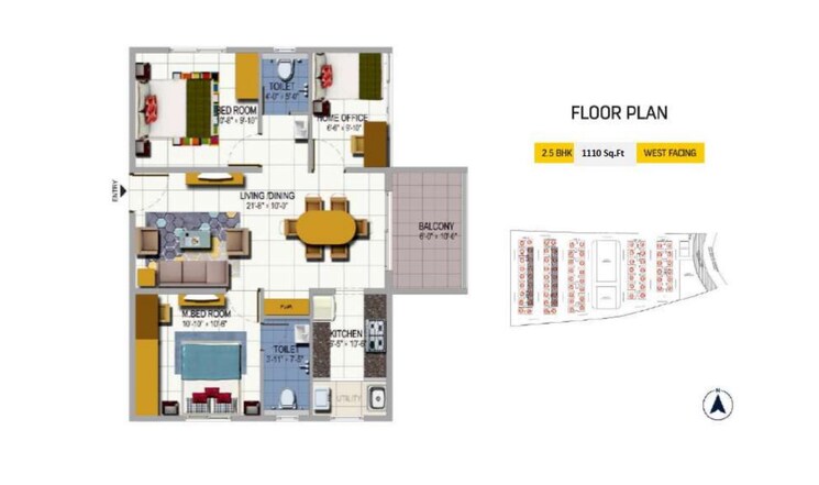 Floor Plan, urbanrise-on-cloud-33 3 Bedroom 1353 Sq.Ft. Apartment In Bachupally Hyderabad 9349588